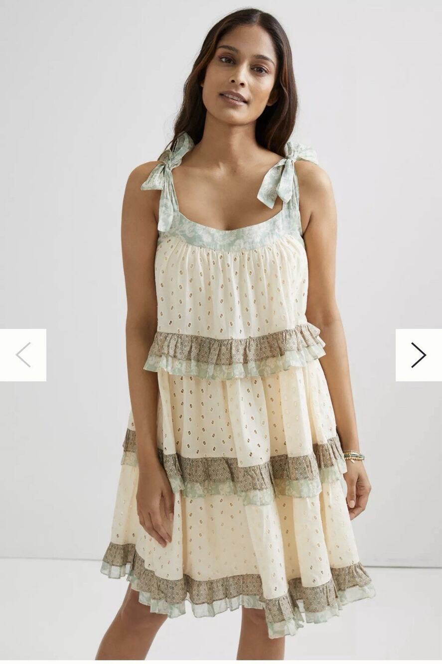 ANTHROPOLOGIE Forever That Girl Effie Eyelet Mini Dress Boho Cottagecore Sz M